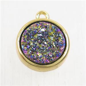 rainbow Druzy Agate pendant, flat round, gold plated, approx 12mm dia [GMPDA9665]