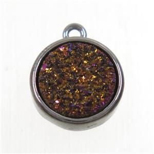 purple Druzy Agate pendant, flat round, black plated, approx 12mm dia [GMPDA9669]