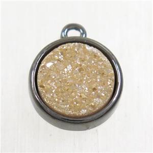 golden champagne Druzy Agate pendant, flat round, black plated, approx 12mm dia [GMPDA9670]