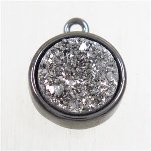 silver Druzy Agate pendant, flat round, black plated, approx 12mm dia [GMPDA9672]