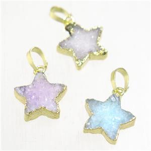 Druzy Quartz star pendant, mix color, gold plated, approx 12mm dia [GMPDA9676]
