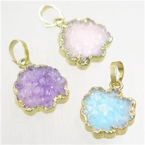 Druzy Quartz strawberry pendant, mix color, gold plated, approx 13mm [GMPDA9679]