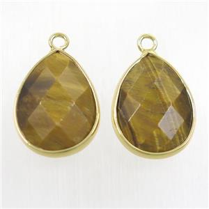 yellow Tiger eye stone pendant, faceted teardrop, approx 15-20mm [GMPDA9716]