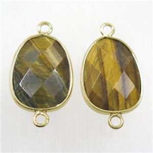 yellow Tiger eye stone connector, faceted teardrop, approx 15-20mm [GMPDA9723]