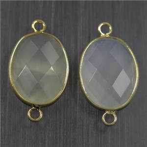milkwhite crystal glass connector, faceted oval, approx 15-20mm [GMPDA9726]