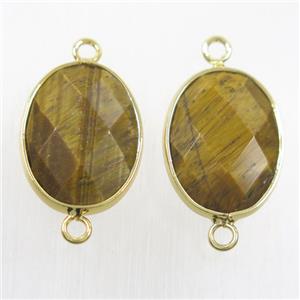 yellow tiger eye stone connector, faceted oval, approx 15-20mm [GMPDA9730]