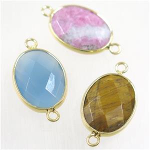 mix gemstone connector, faceted oval, gold plated, approx 15-20mm [GMPDA9731]