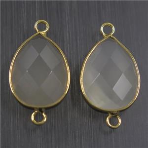 milkwhite crystal glass connector, faceted teardrop, approx 15-20mm [GMPDA9733]