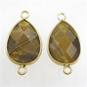 yellow Tiger eye stone connector, faceted teardrop, approx 15-20mm [GMPDA9737]