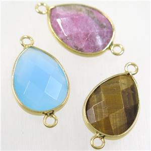 mix gemstone connector, faceted teardrop, gold plated, approx 15-20mm [GMPDA9738]