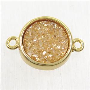 golden champagne Druzy Agate connector, flat round, gold plated, approx 12mm dia [GMPDA9742]