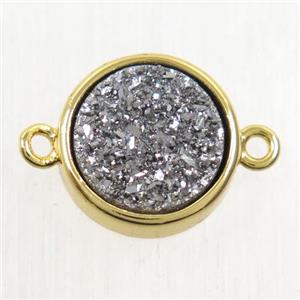 silver Druzy Agate connector, flat round, gold plated, approx 12mm dia [GMPDA9744]