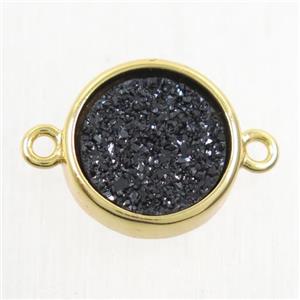 black Druzy Agate connector, flat round, gold plated, approx 12mm dia [GMPDA9745]