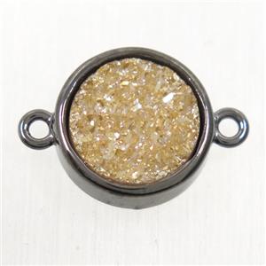 gold champagne Druzy Agate connector, flat round, black plated, approx 12mm dia [GMPDA9748]