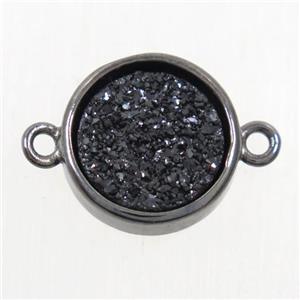 black Druzy Agate connector, flat round, approx 12mm dia [GMPDA9751]