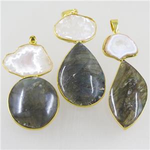 Labradorite pendant with Druzy Agate, gold plated, approx 20-60mm [GMPDA9774]