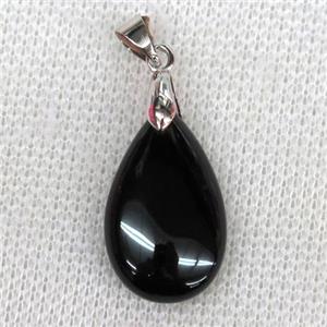 black Onyx Agate teardrop pendant, approx 15x25mm [GMPDA9785]