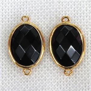 black Onyx Agate connector, faceted oval, approx 15x20mm [GMPDA9796]