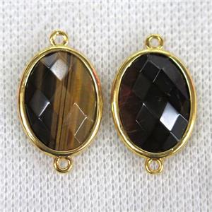 Tiger eye stone connector, faceted oval, approx 15x20mm [GMPDA9797]