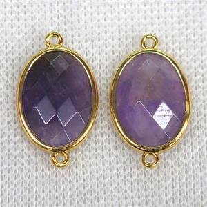 purple Amethyst connector, faceted oval, approx 15x20mm [GMPDA9798]