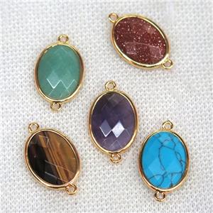 mix gemstone connector, faceted oval, approx 15x20mm [GMPDA9801]