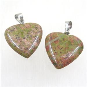 green Unakite heart pendant, approx 25mm [GMPDA9840-25MM]