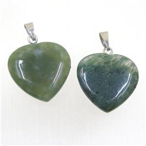 green Moss Agate heart pendant, approx 25mm [GMPDA9842-25MM]