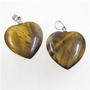 yellow Tiger eye stone heart pendant, approx 25mm [GMPDA9846-25MM]