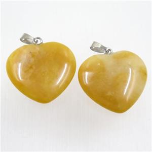 yellow Jade heart pendant, approx 25mm [GMPDA9847-25MM]