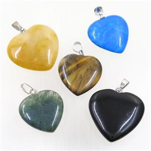 mixed Gemstone heart pendant, approx 25mm [GMPDA9849-25MM]