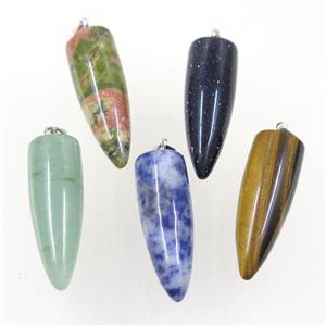 mix gemstone bullet pendant, approx 10-30mm [GMPDA9864]