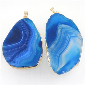 blue stripe Agate slice pendants, freeform, gold plated, approx 30-80mm [GMPDA9867]