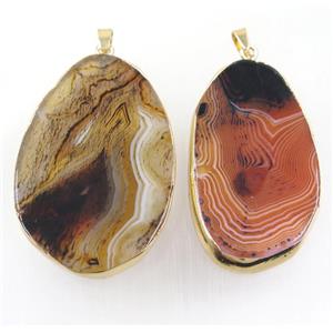 Stripe Agate slice pendants, freeform, mix color, gold plated, approx 30-80mm [GMPDA9872]