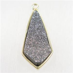 silver Druzy Agate pendant, teardrop, gold plated, approx 12-26mm [GMPDA9875]