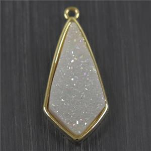 white AB-color Druzy Agate pendant, teardrop, gold plated, approx 12-26mm [GMPDA9877]