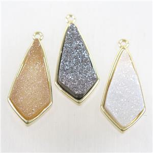 Druzy Agate pendant, mix color, teardrop, gold plated, approx 12-26mm [GMPDA9878]