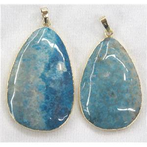 blue Coral Fossil teardrop pendant, dye, gold plated, approx 20-50mm [GMPDA9880]