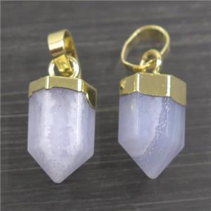 Blue Lace Agate bullet pendants, gold plated, approx 6.5x12mm [GMPDA9894-S]