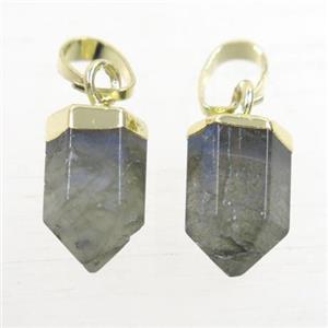 Labradorite bullet pendants, gold plated, approx 6.5x12mm [GMPDA9897-S]