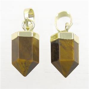 yellow Tiger eye stone bullet pendants, gold plated, approx 6.5x12mm [GMPDA9898-S]