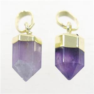 purple Amethyst bullet pendants, gold plated, approx 6.5x12mm [GMPDA9899-S]