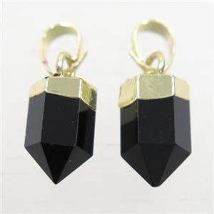 black Onyx Agate bullet pendants, gold plated, approx 6.5x12mm [GMPDA9900-S]