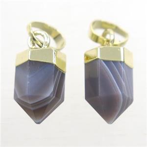 gray Botswana Agate bullet pendants, gold plated, approx 6.5x17mm [GMPDA9901-L]