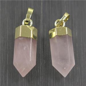 Rose Quartz bullet pendants, pink, gold plated, approx 6.5x12mm [GMPDA9902-S]