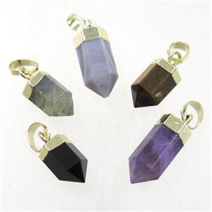 mixed gemstone bullet pendants, gold plated, approx 6.5x12mm [GMPDA9903-S]