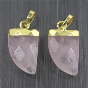 Rose Quartz horn pendants, gold plated, approx 10-15mm [GMPDA9905]
