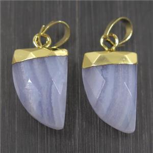 Blue Lace Agate horn pendants, gold plated, approx 10-15mm [GMPDA9906]