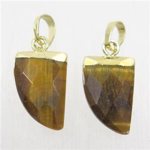 yellow Tiger eye stone horn pendants, gold plated, approx 10-15mm [GMPDA9910]