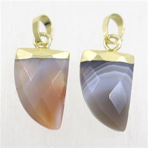 gray Botswana Agate horn pendants, gold plated, approx 10-15mm [GMPDA9912]