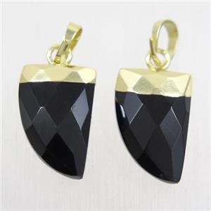 black Onyx Agate horn pendants, gold plated, approx 10-15mm [GMPDA9913]